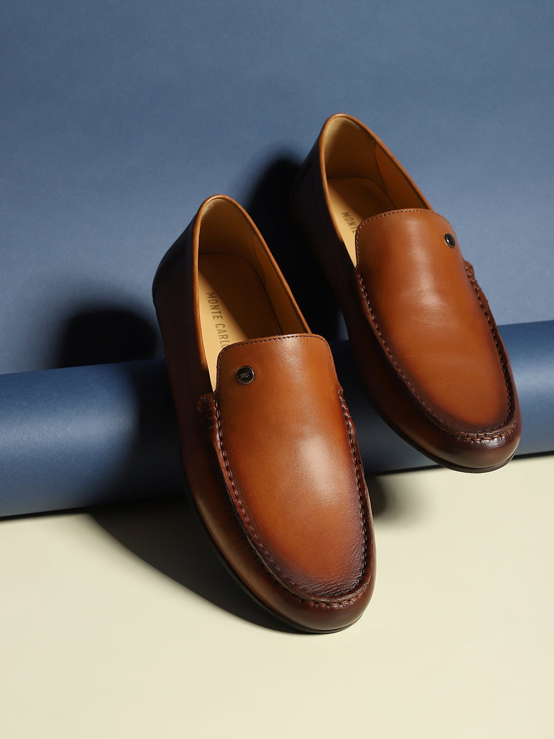 Monte Carlo Tan Casual Slip on Leather Loafers for Men