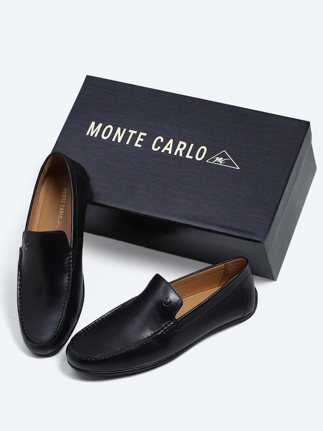 Monte Carlo Black Casual Slip on Leather Loafers for Men
