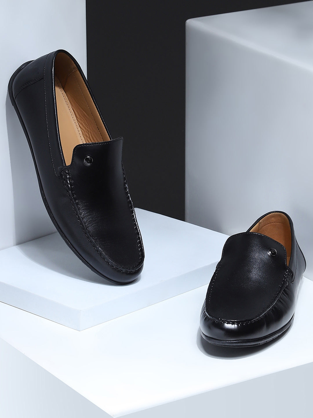 Monte Carlo Black Casual Slip on Leather Loafers for Men