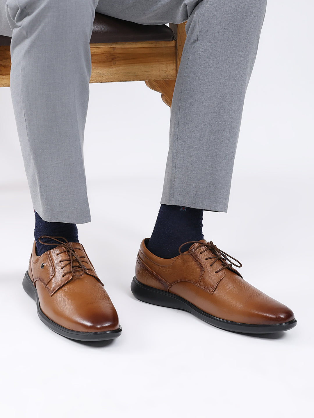 Men Tan Lace Up Leather Formal Derbys
