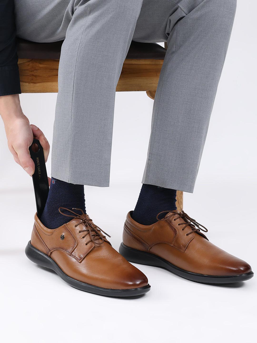 Men Tan Lace Up Leather Formal Derbys