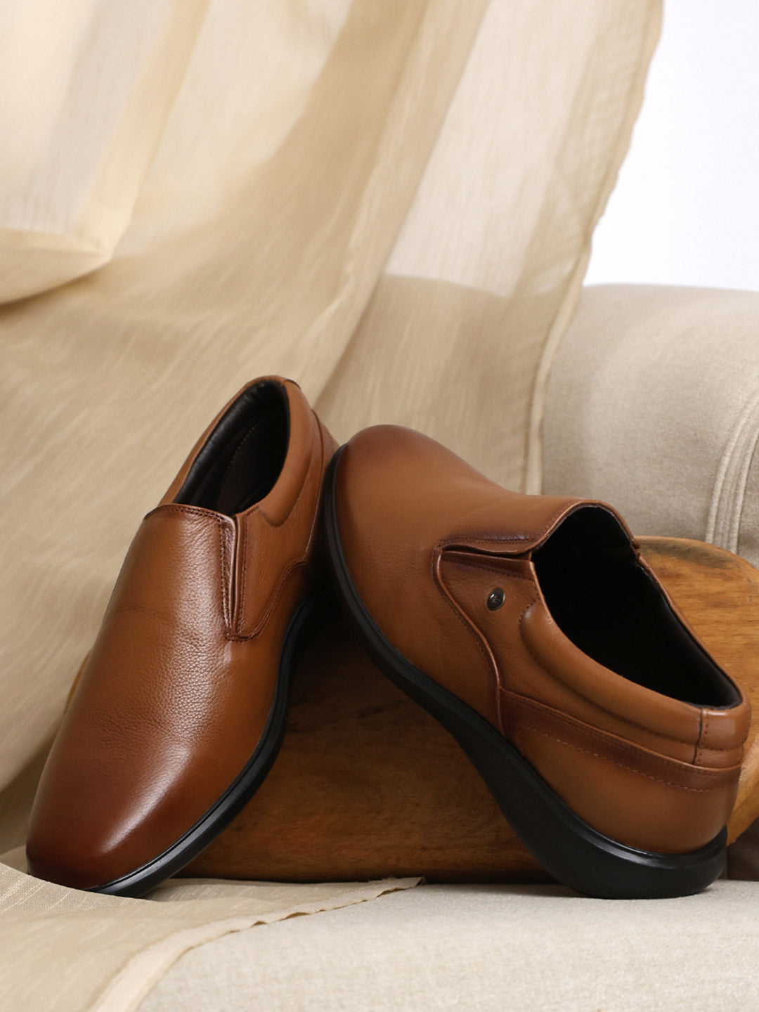 Men Tan Slip on Leather Formal Derbys
