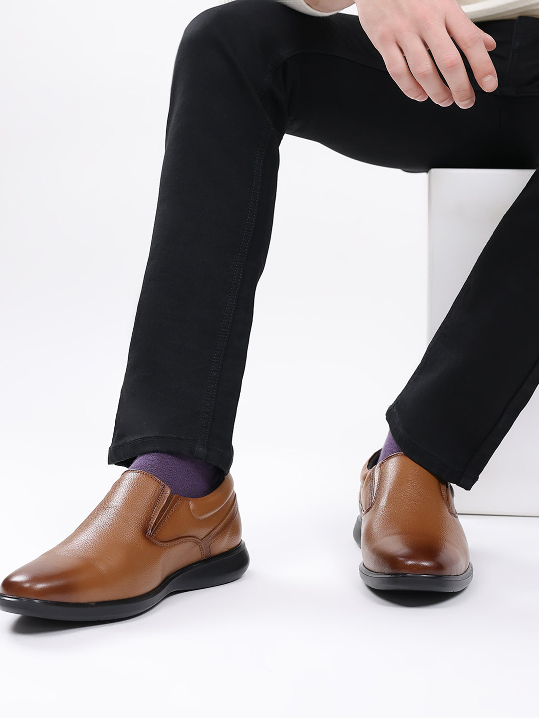 Men Tan Slip on Leather Formal Derbys