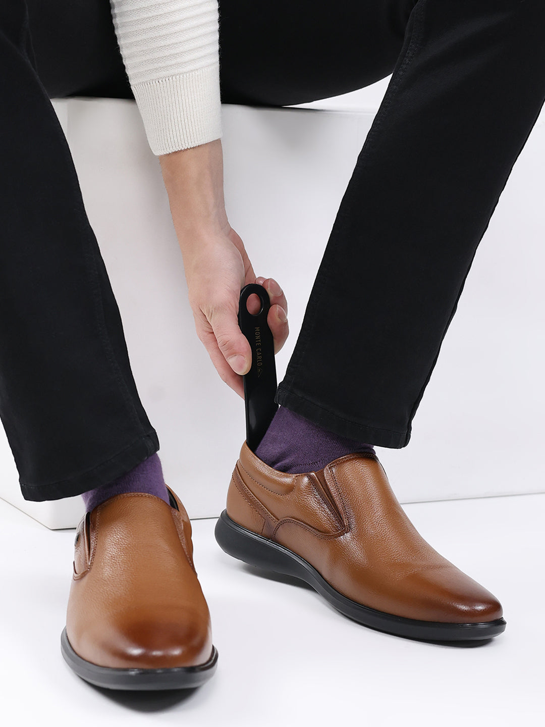 Men Tan Slip on Leather Formal Derbys