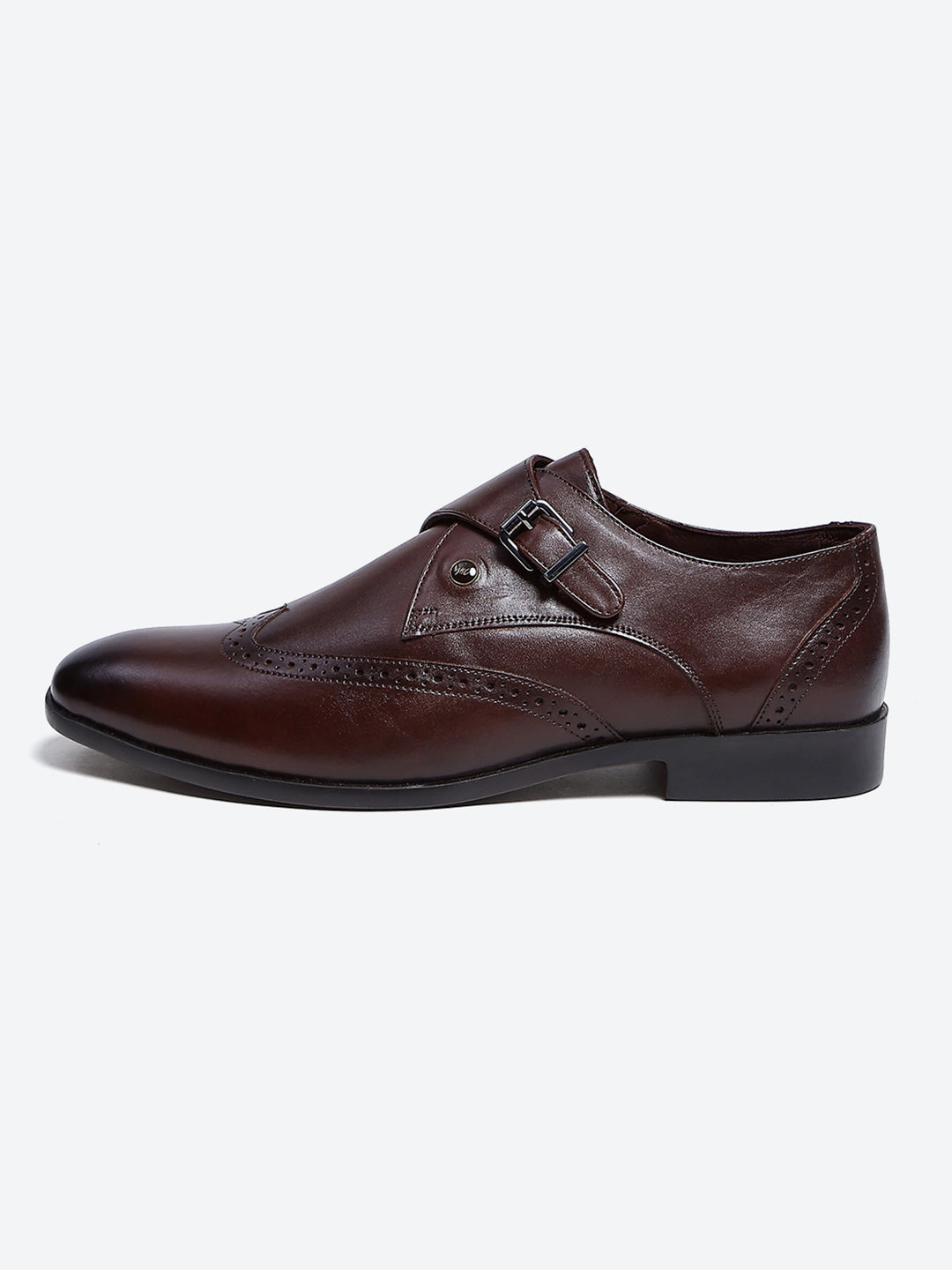Men Brown Buckle Leather Formal Monks