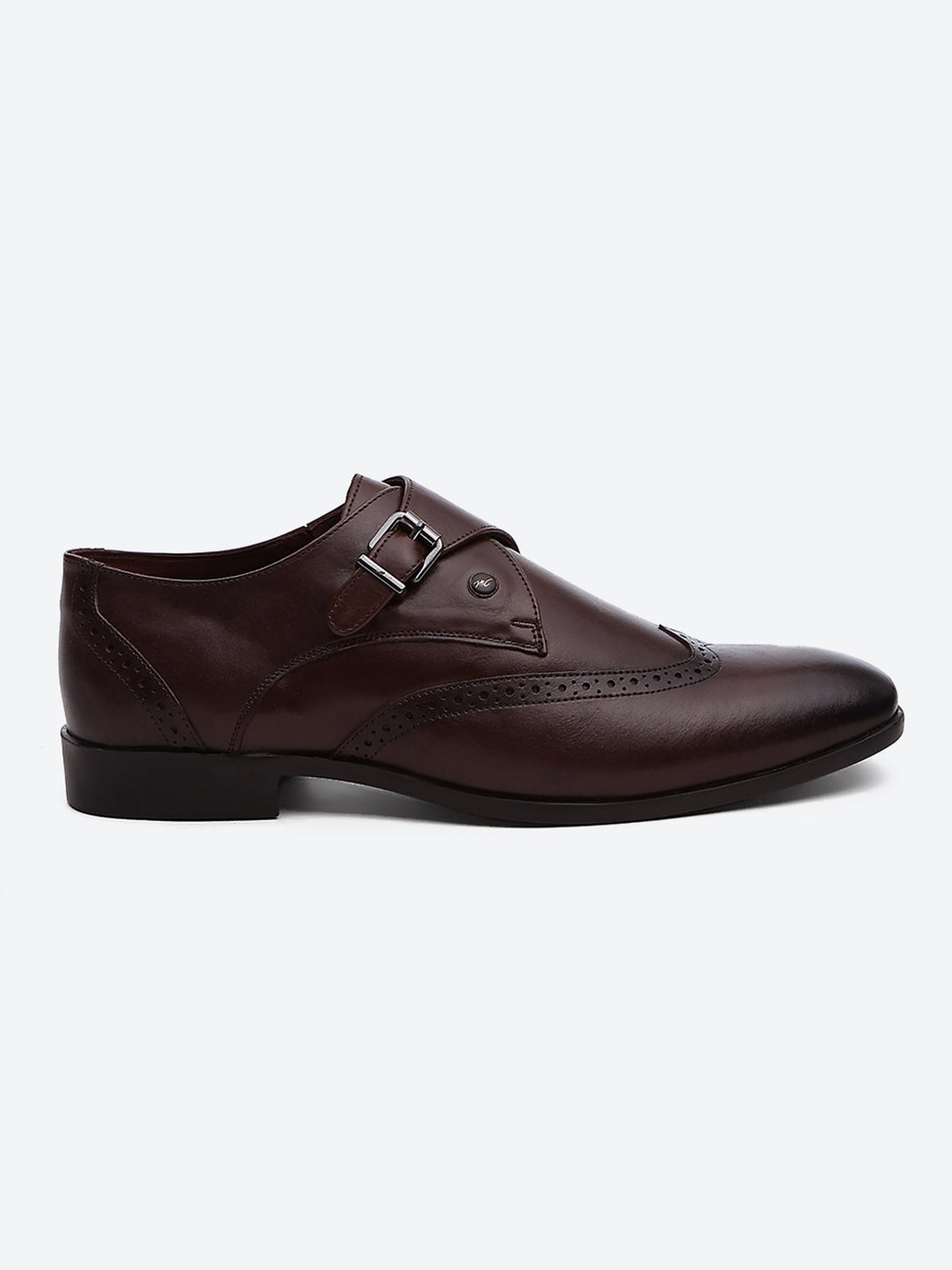 Men Brown Buckle Leather Formal Monks