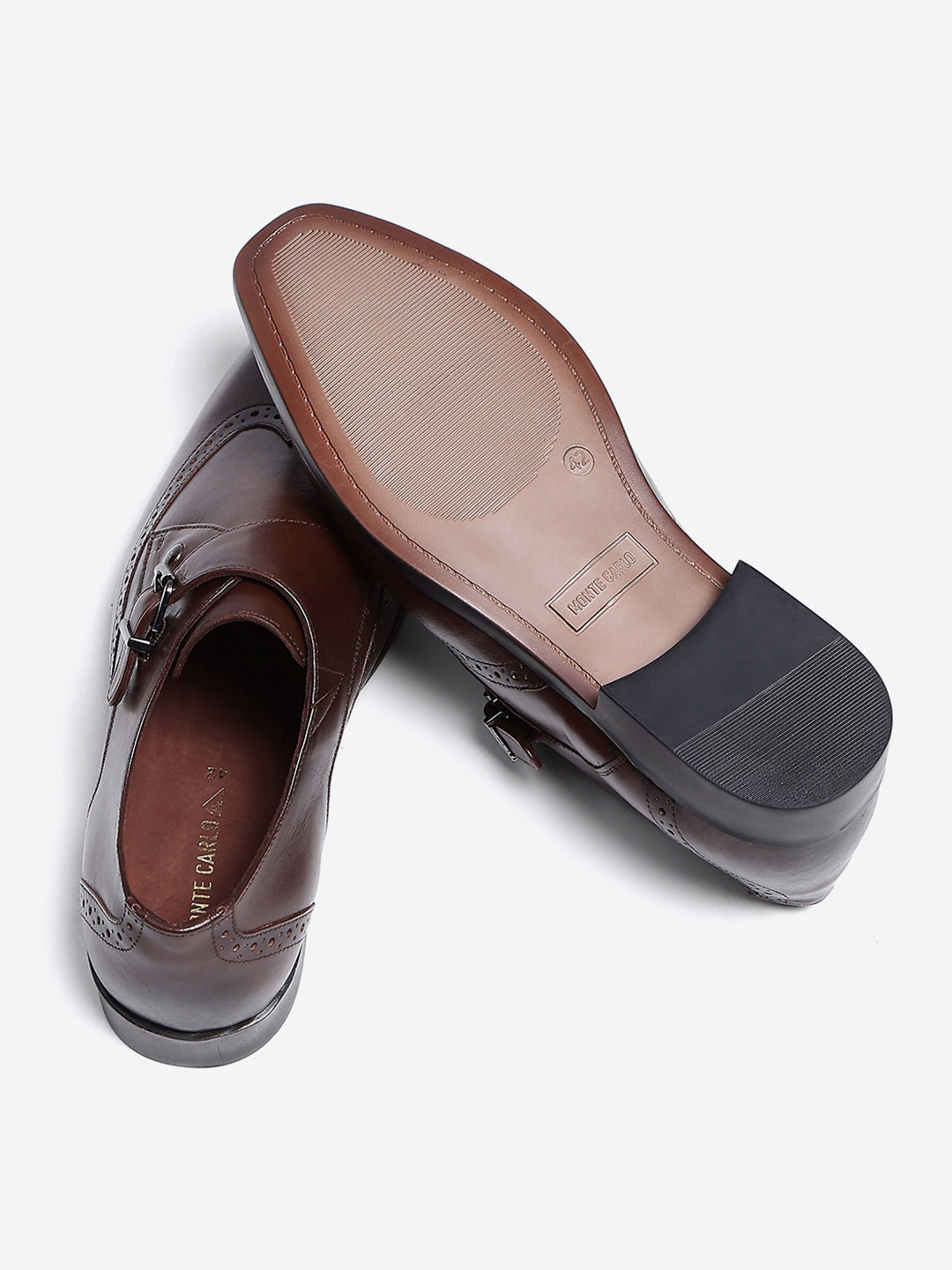 Men Brown Buckle Leather Formal Monks