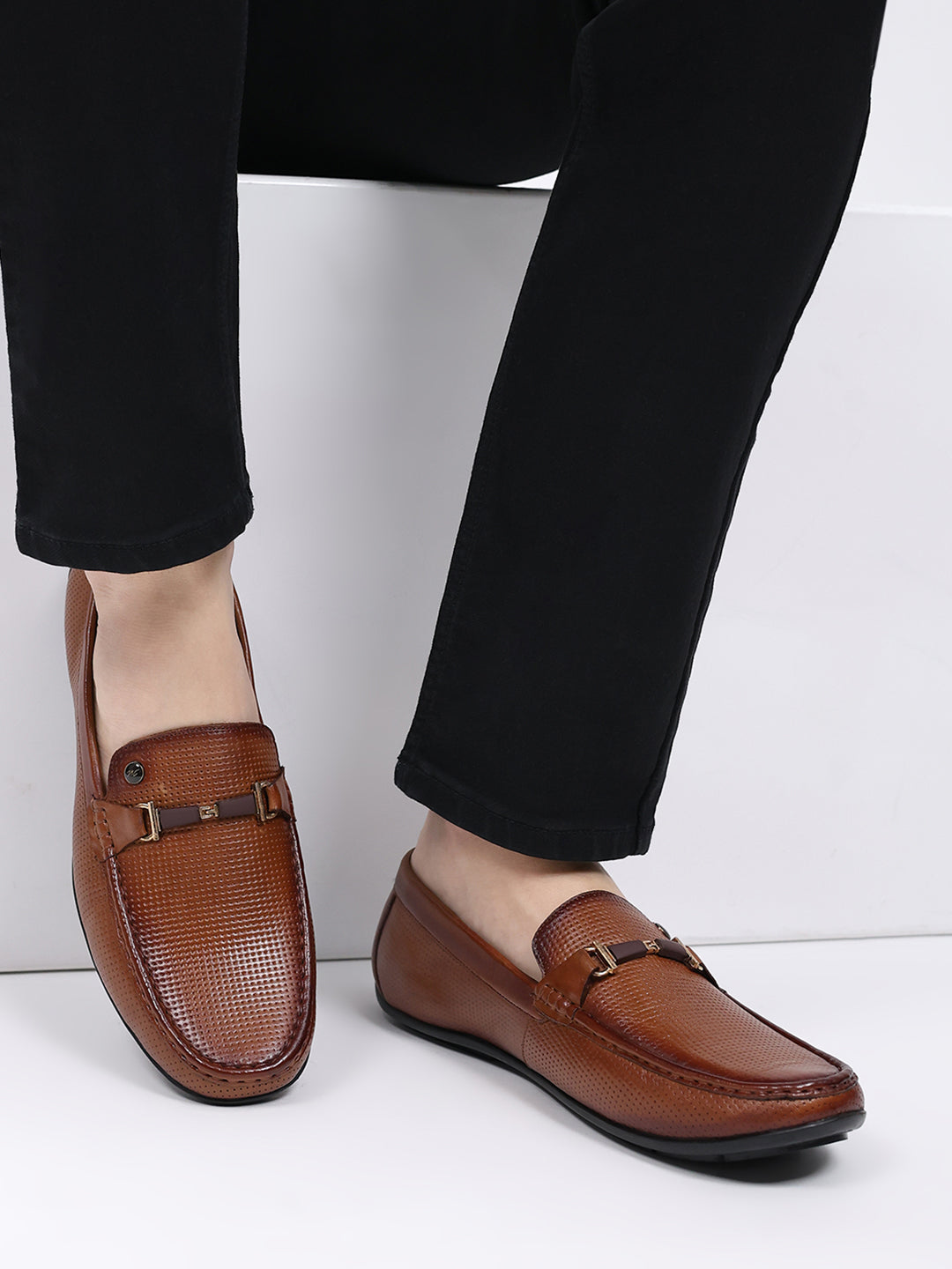 Men Tan Slip on Leather Loafers