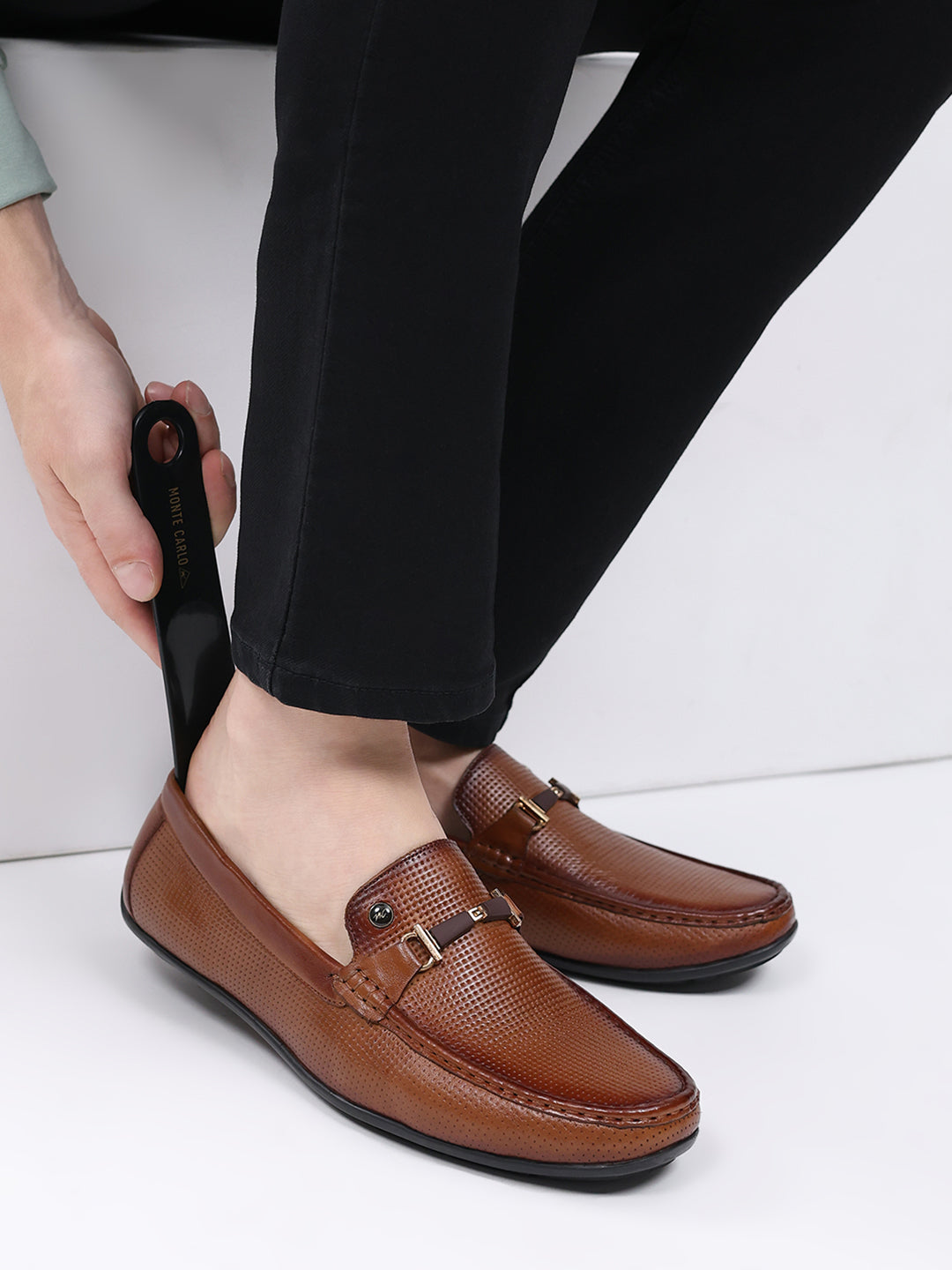 Men Tan Slip on Leather Loafers