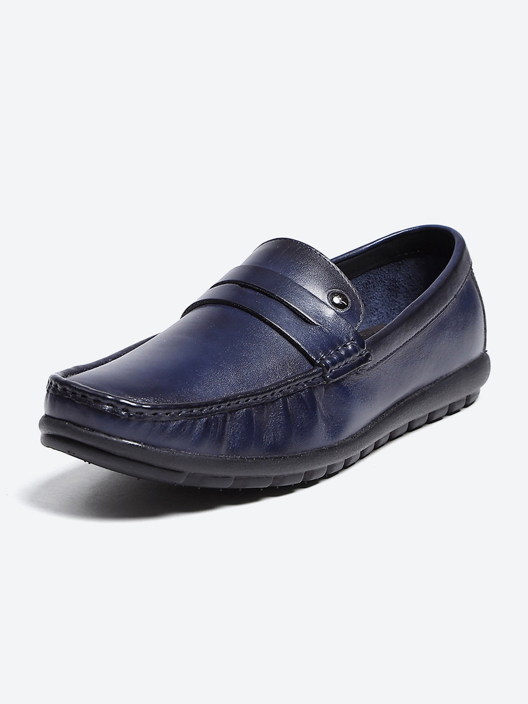 Men Navy Blue Slip on Leather Loafers
