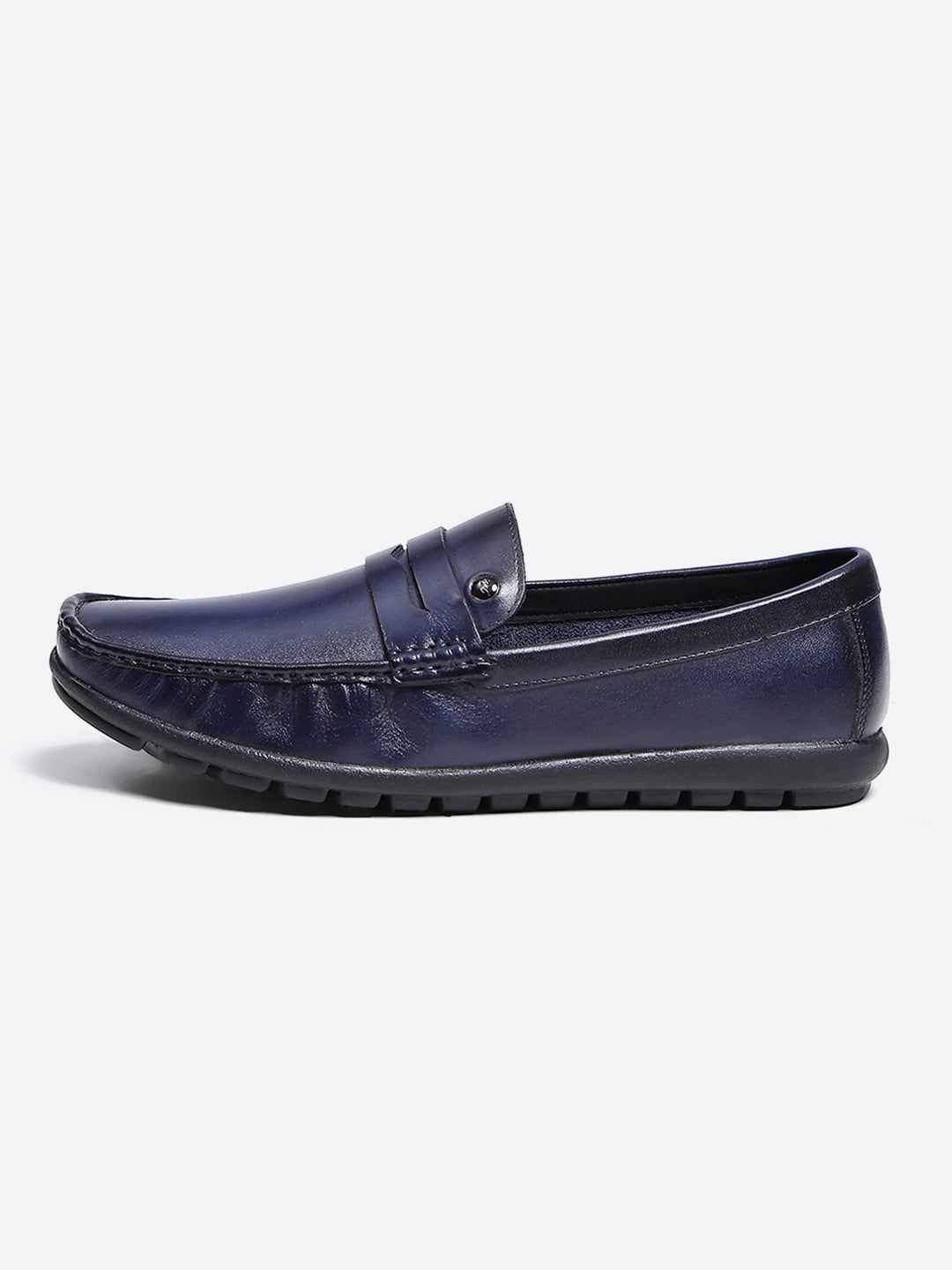 Men Navy Blue Slip on Leather Loafers