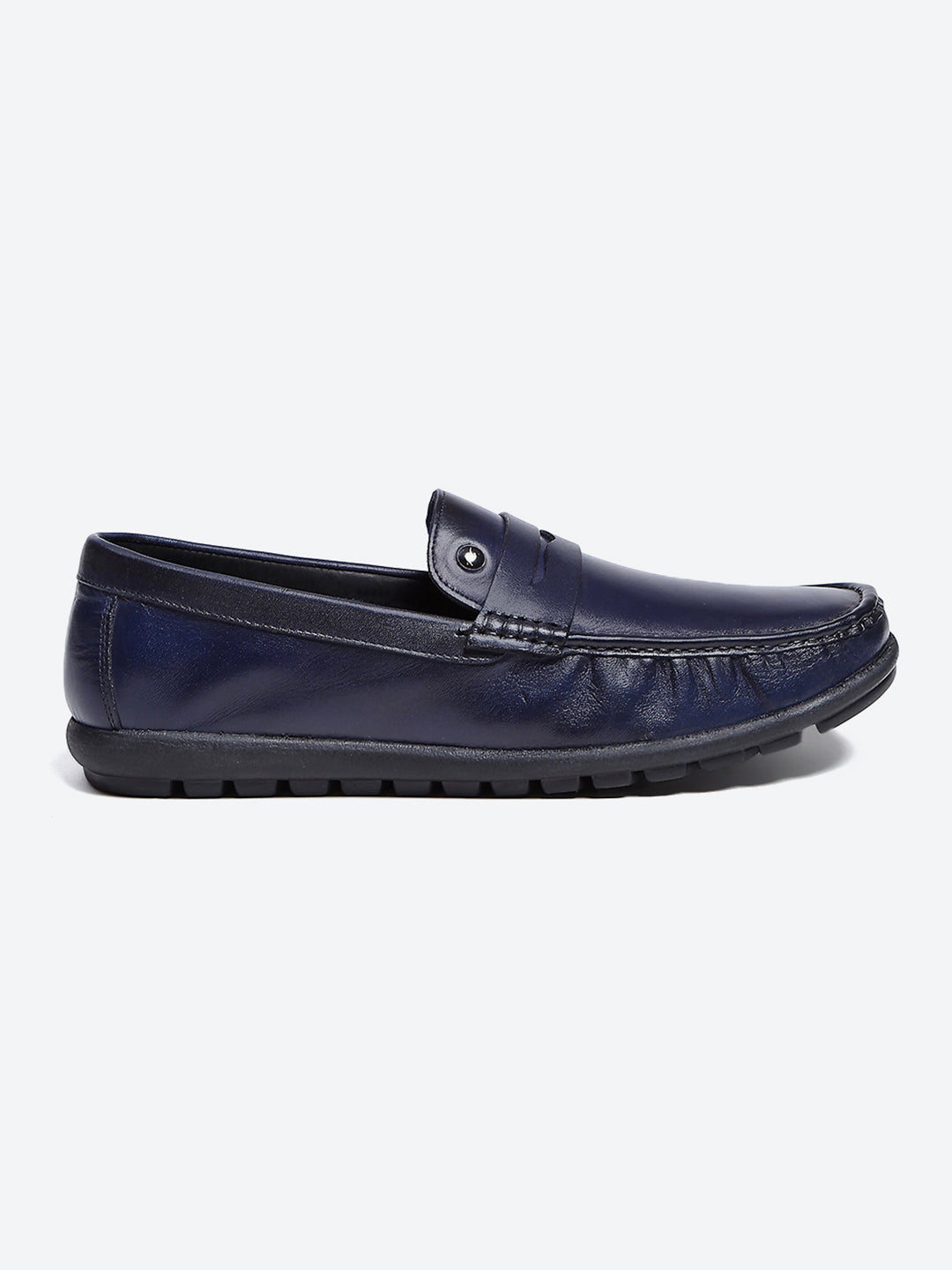 Men Navy Blue Slip on Leather Loafers