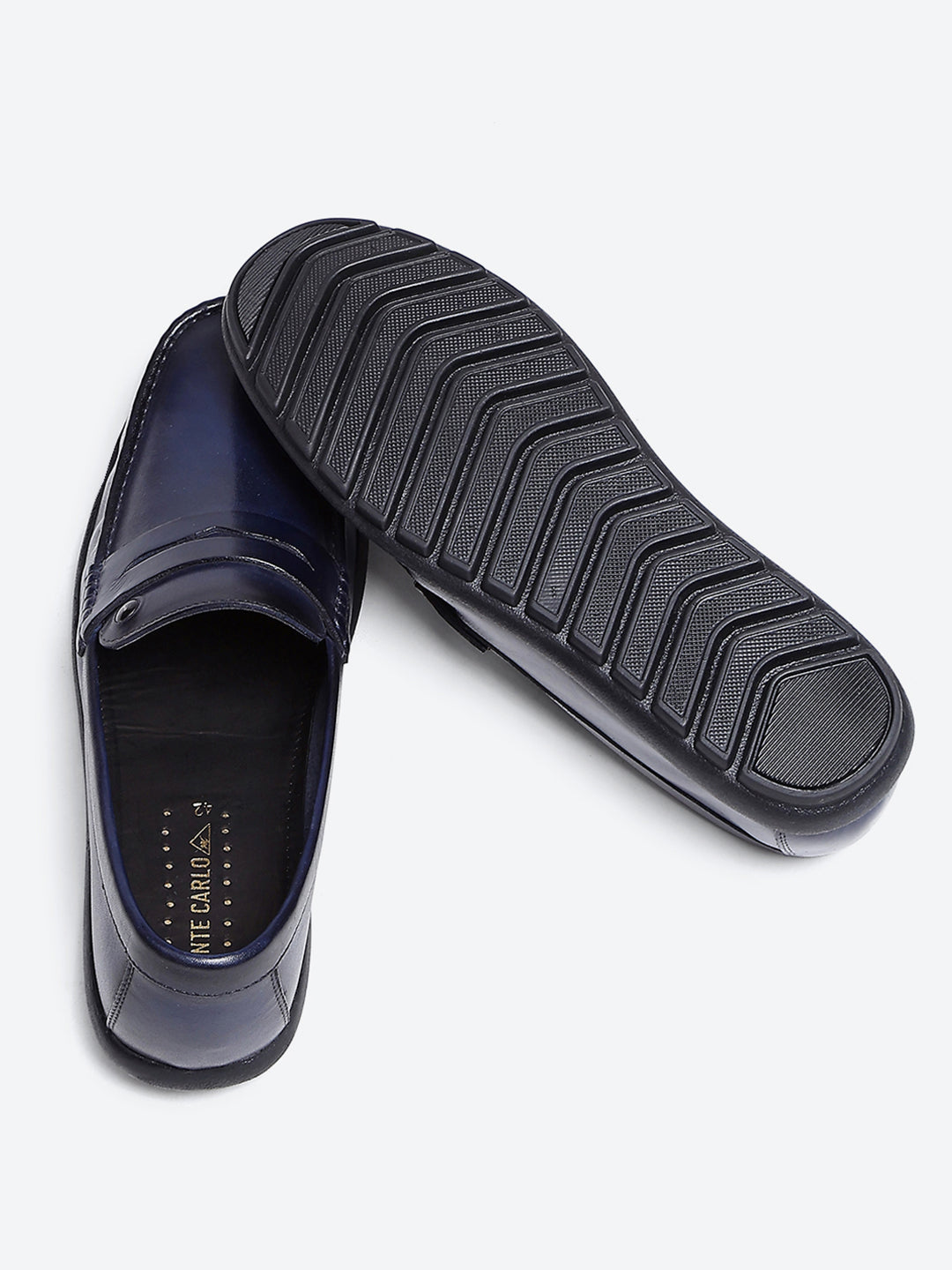 Men Navy Blue Slip on Leather Loafers