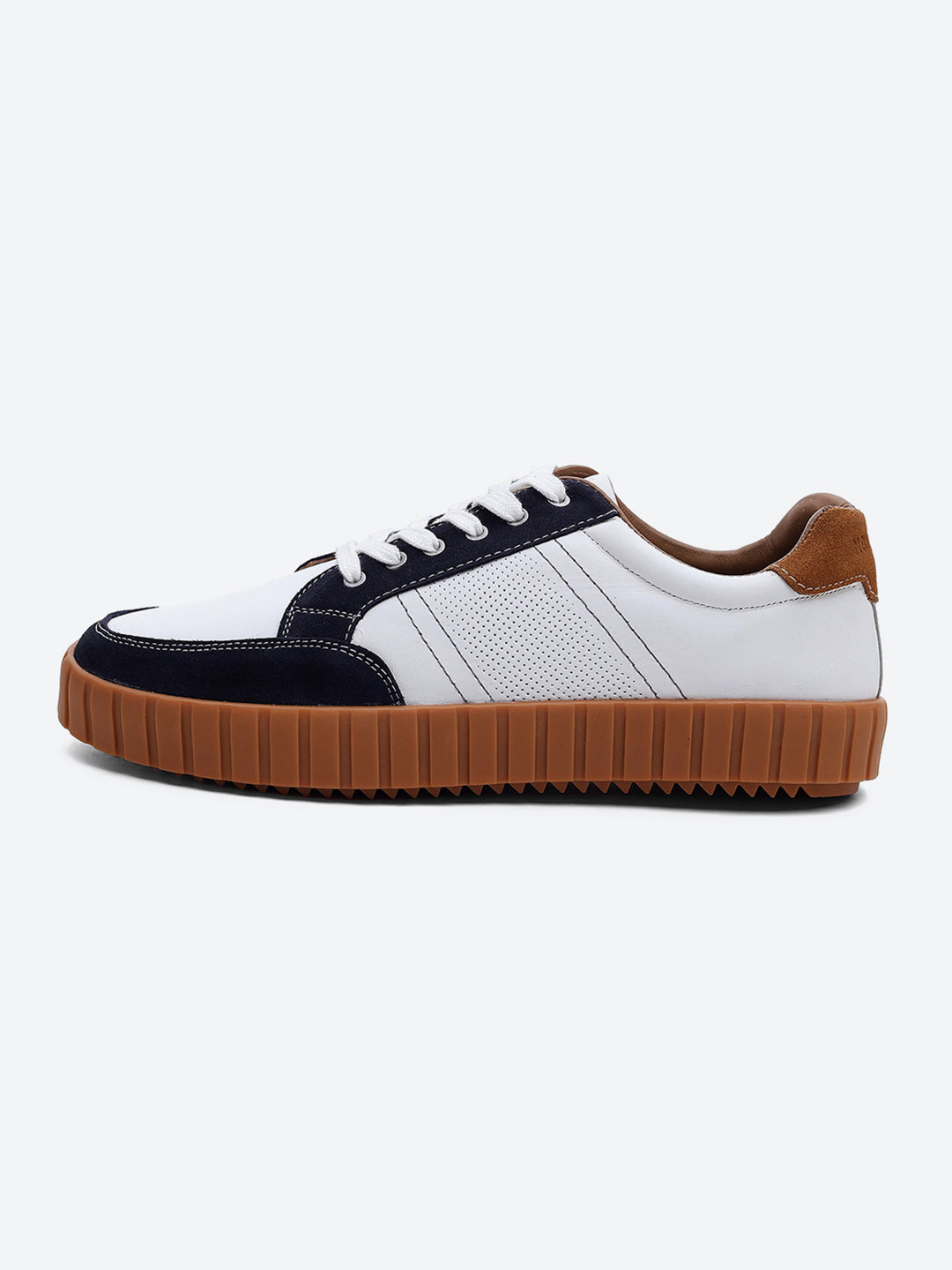 Men White Lace Up Genuine Leather Sneaker