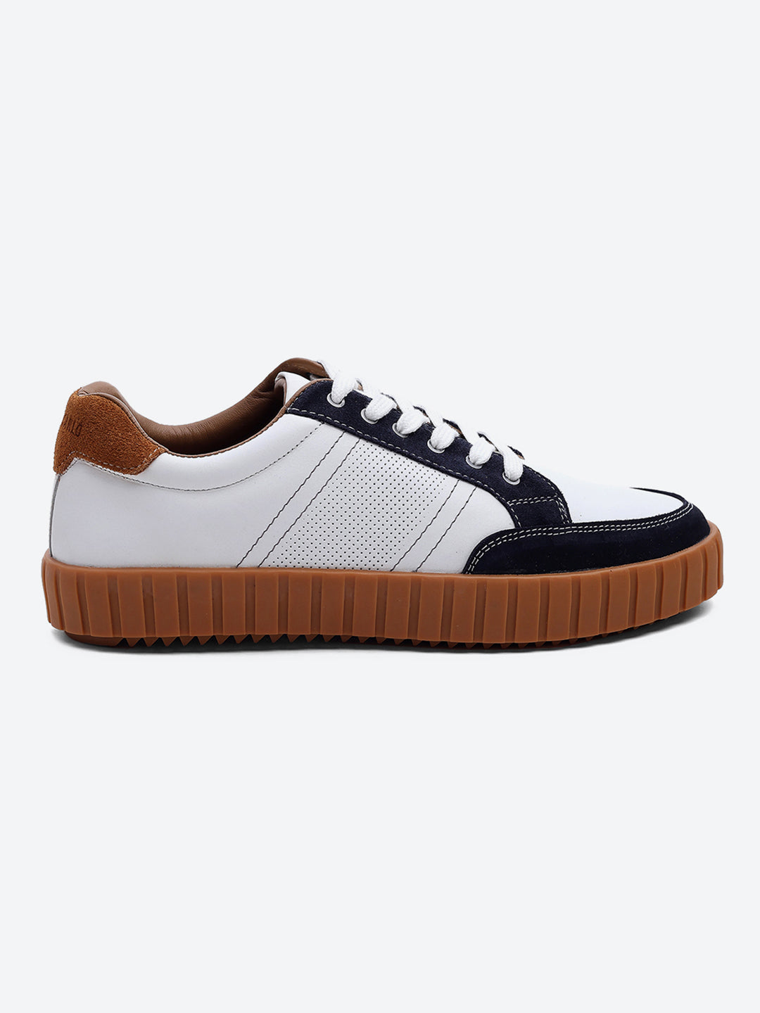 Men White Lace Up Genuine Leather Sneaker