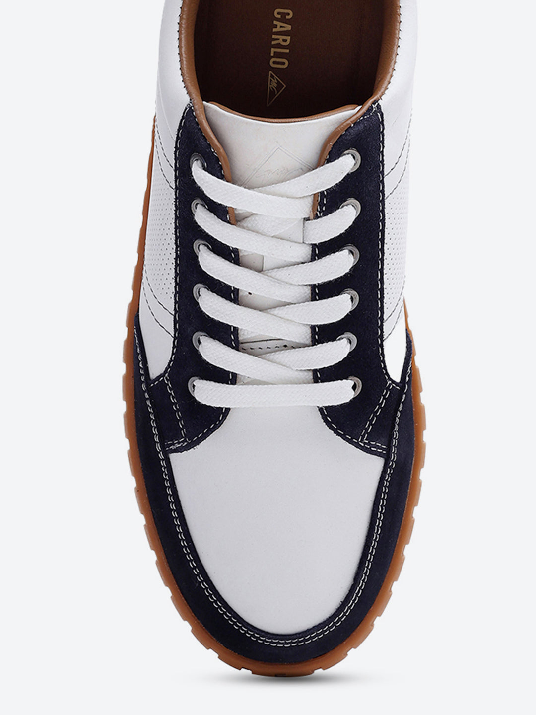 Men White Lace Up Genuine Leather Sneaker