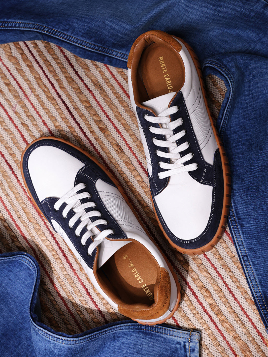 Men White Lace Up Genuine Leather Sneaker