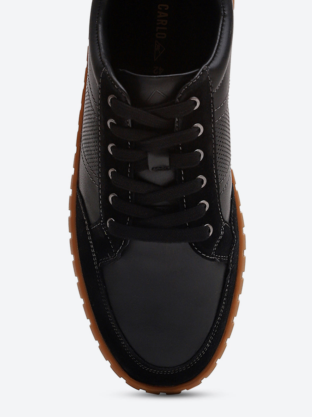 Men Black Lace Up Genuine Leather Sneaker