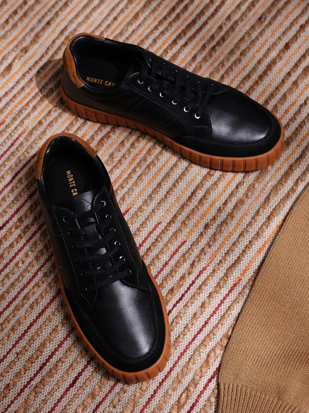 Men Black Lace Up Genuine Leather Sneaker