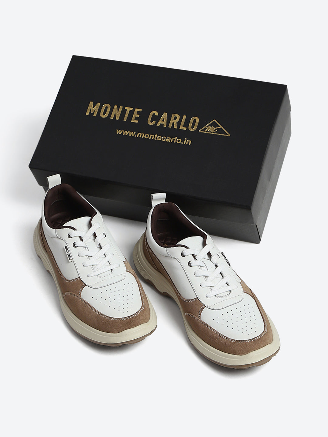 Monte Carlo White & Taupe Comfort Casual Sneakers for Men