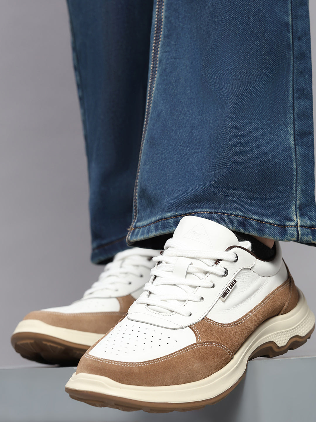 Monte Carlo White & Taupe Comfort Casual Sneakers for Men