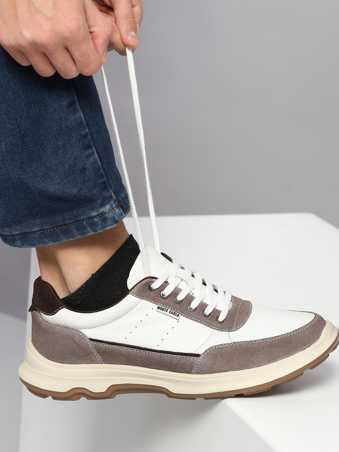 Monte Carlo White & Taupe Comfort Casual Sneakers for Men
