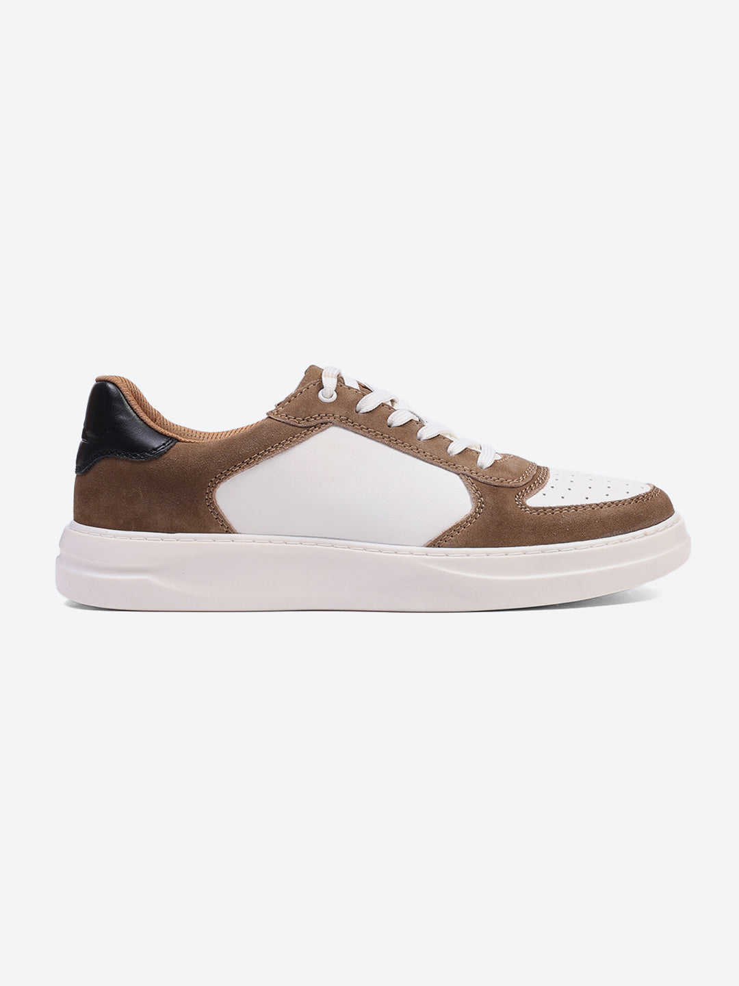 Men White & Tan Lace Up Genuine Leather Casual Sneakers