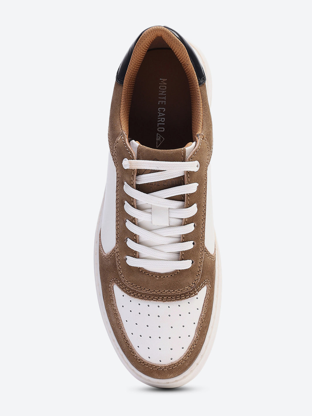 Men White & Tan Lace Up Genuine Leather Casual Sneakers