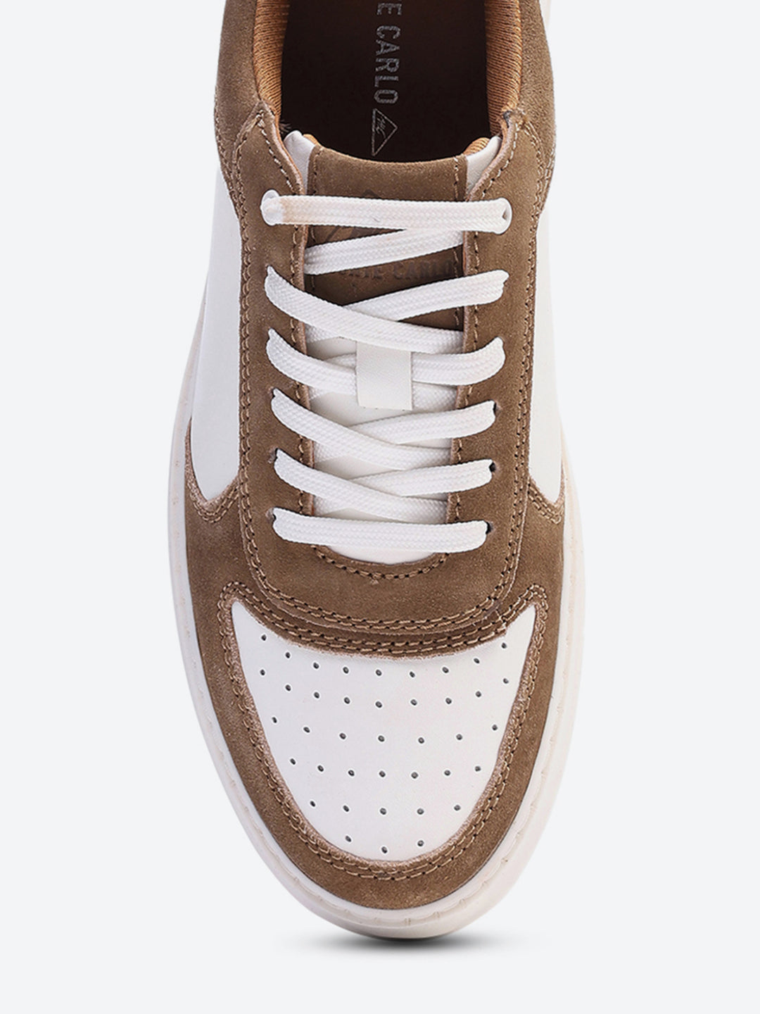 Men White & Tan Lace Up Genuine Leather Casual Sneakers