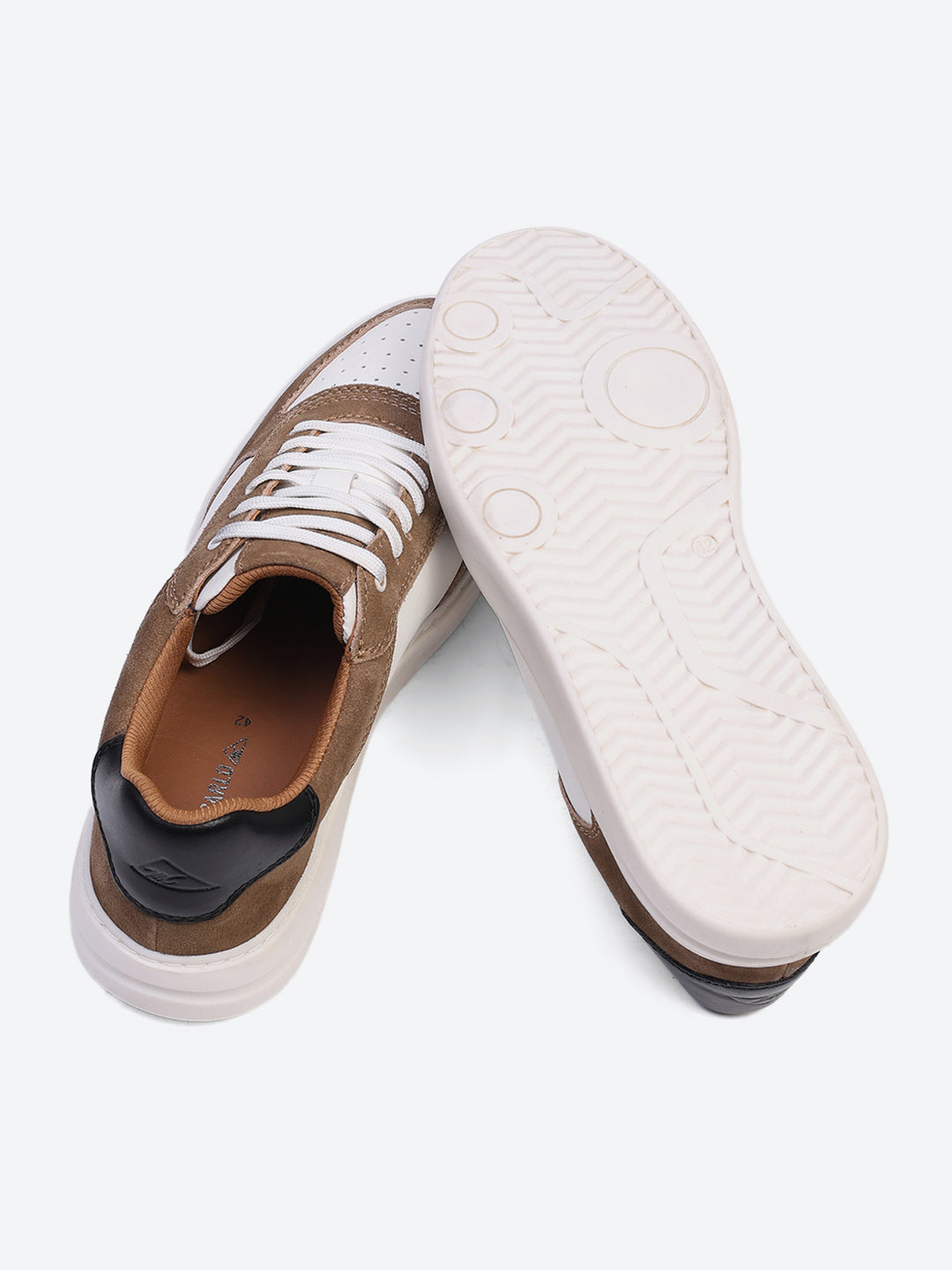 Men White & Tan Lace Up Genuine Leather Casual Sneakers