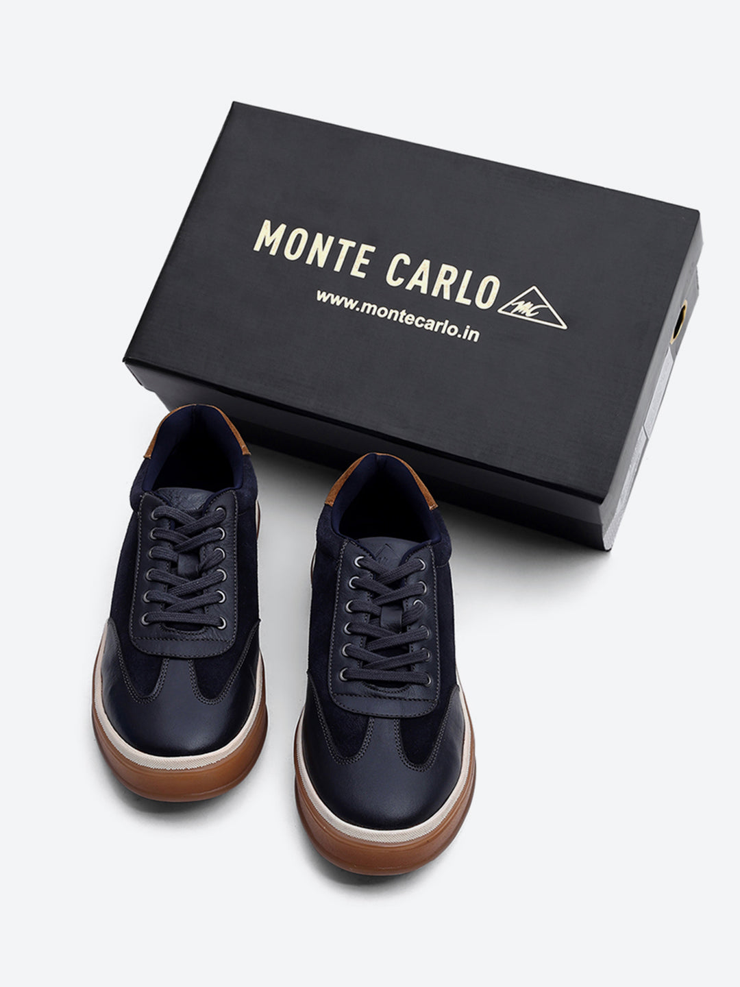 Men Navy Blue Lace Up Genuine Leather Sneaker