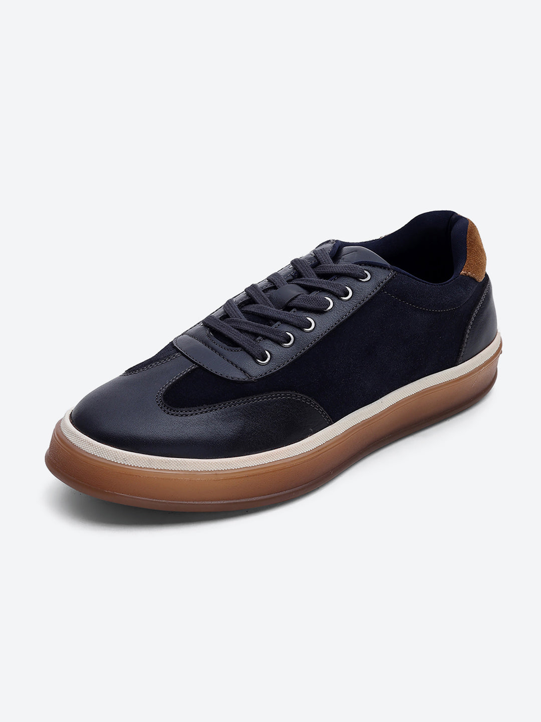 Men Navy Blue Lace Up Genuine Leather Sneaker