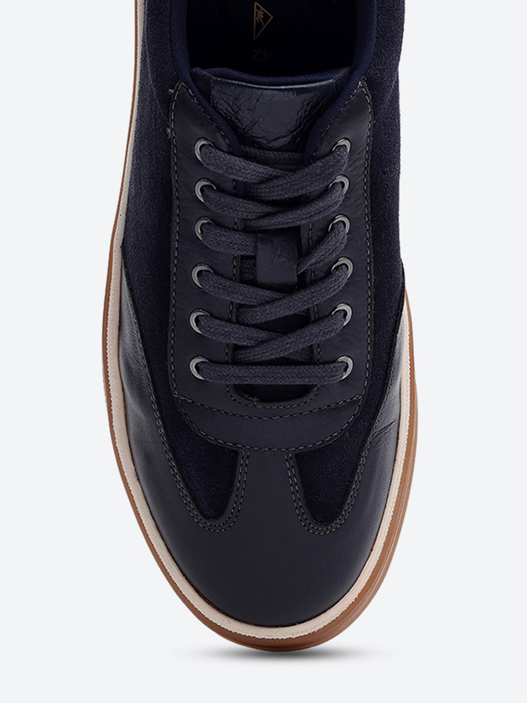 Men Navy Blue Lace Up Genuine Leather Sneaker