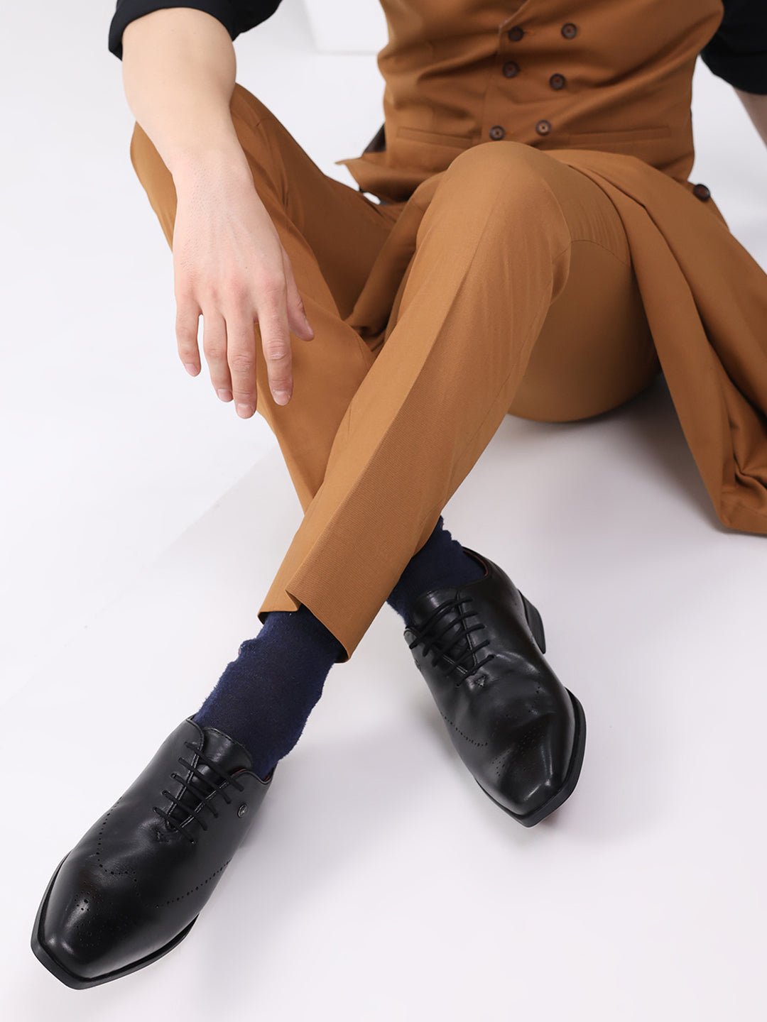 Men Black Lace Up Genuine Leather Formal Oxfords