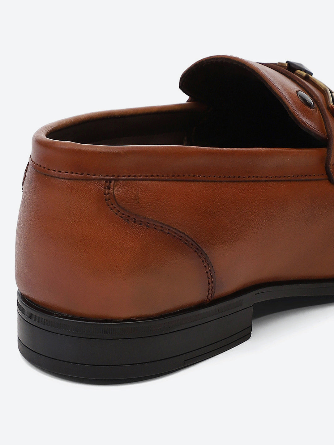 Men Tan Slip on Genuine Leather Horse-Bit Buckle Loafers