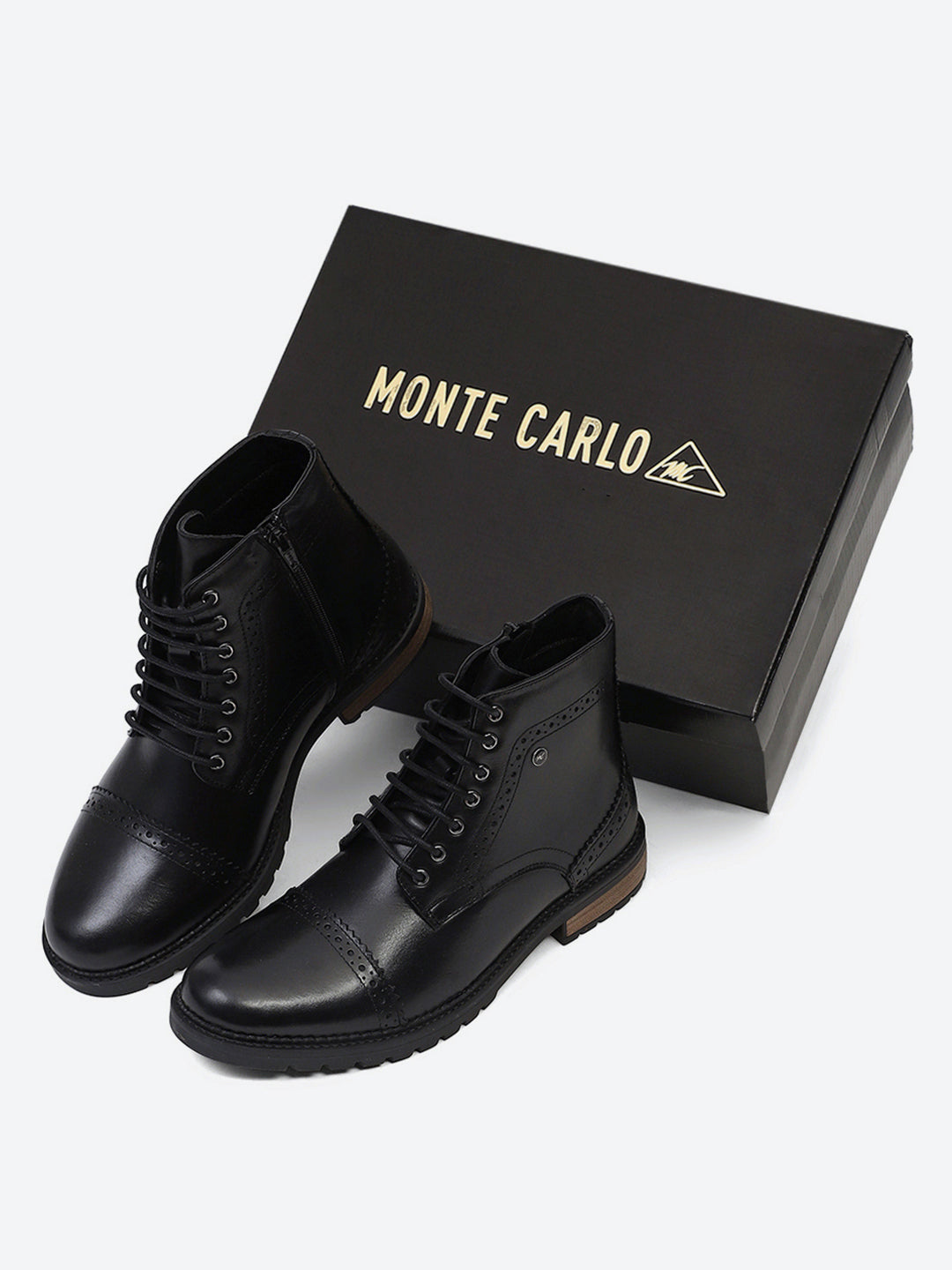 Men Black Genuine Leather Lace Up Boots