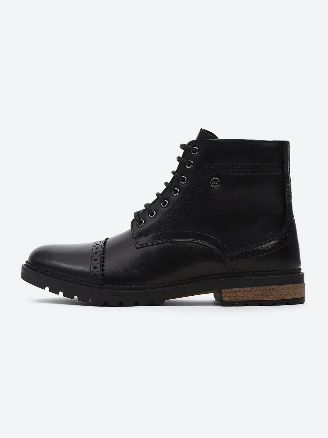 Men Black Genuine Leather Lace Up Boots