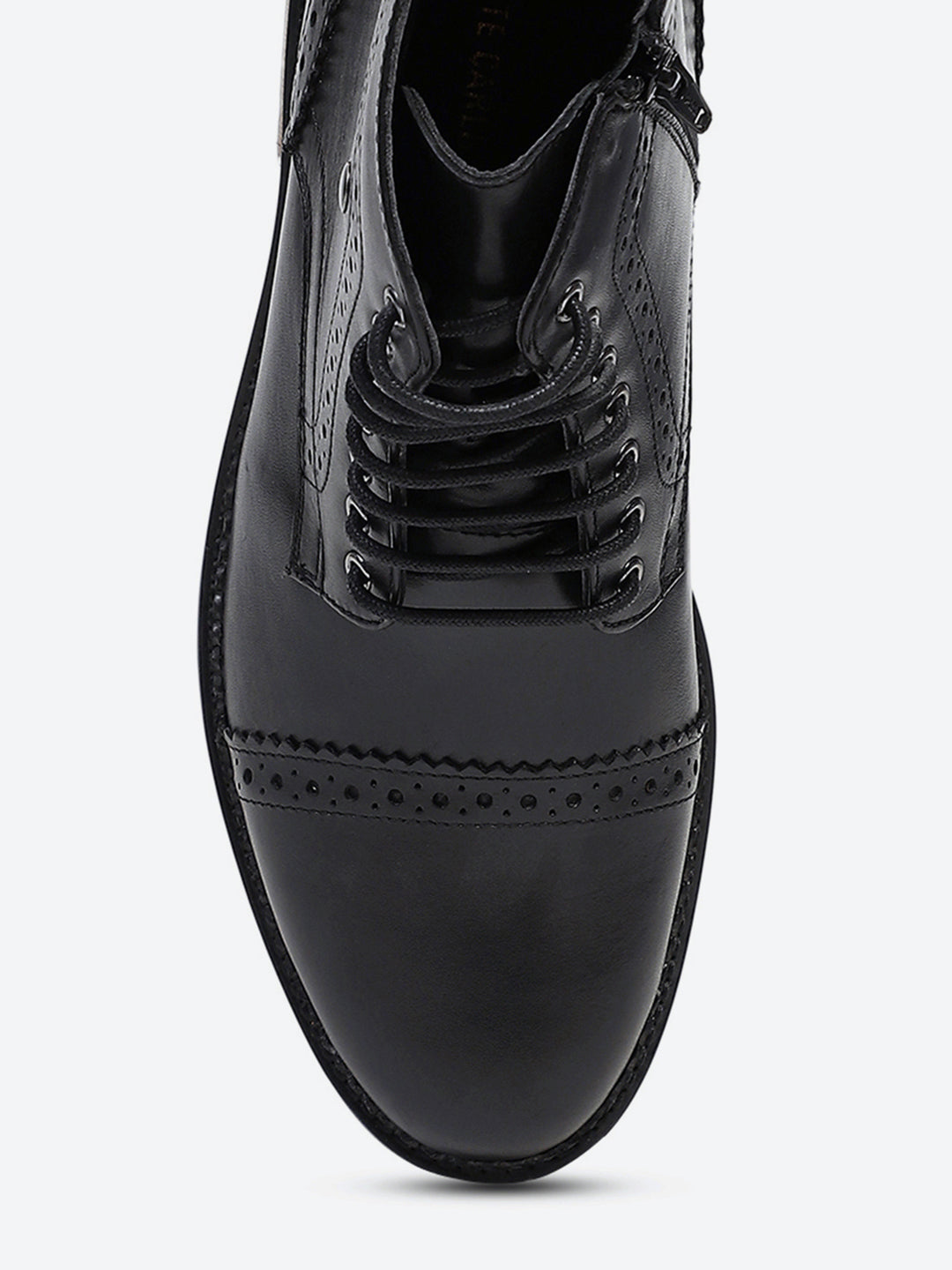 Men Black Genuine Leather Lace Up Boots