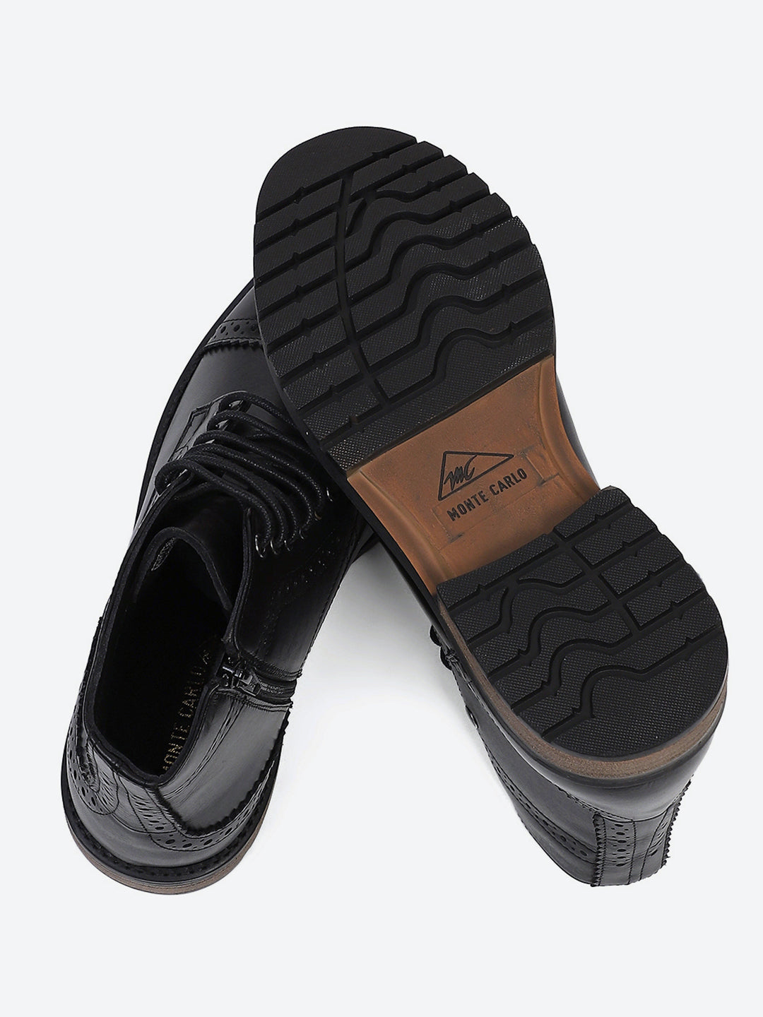 Men Black Genuine Leather Lace Up Boots