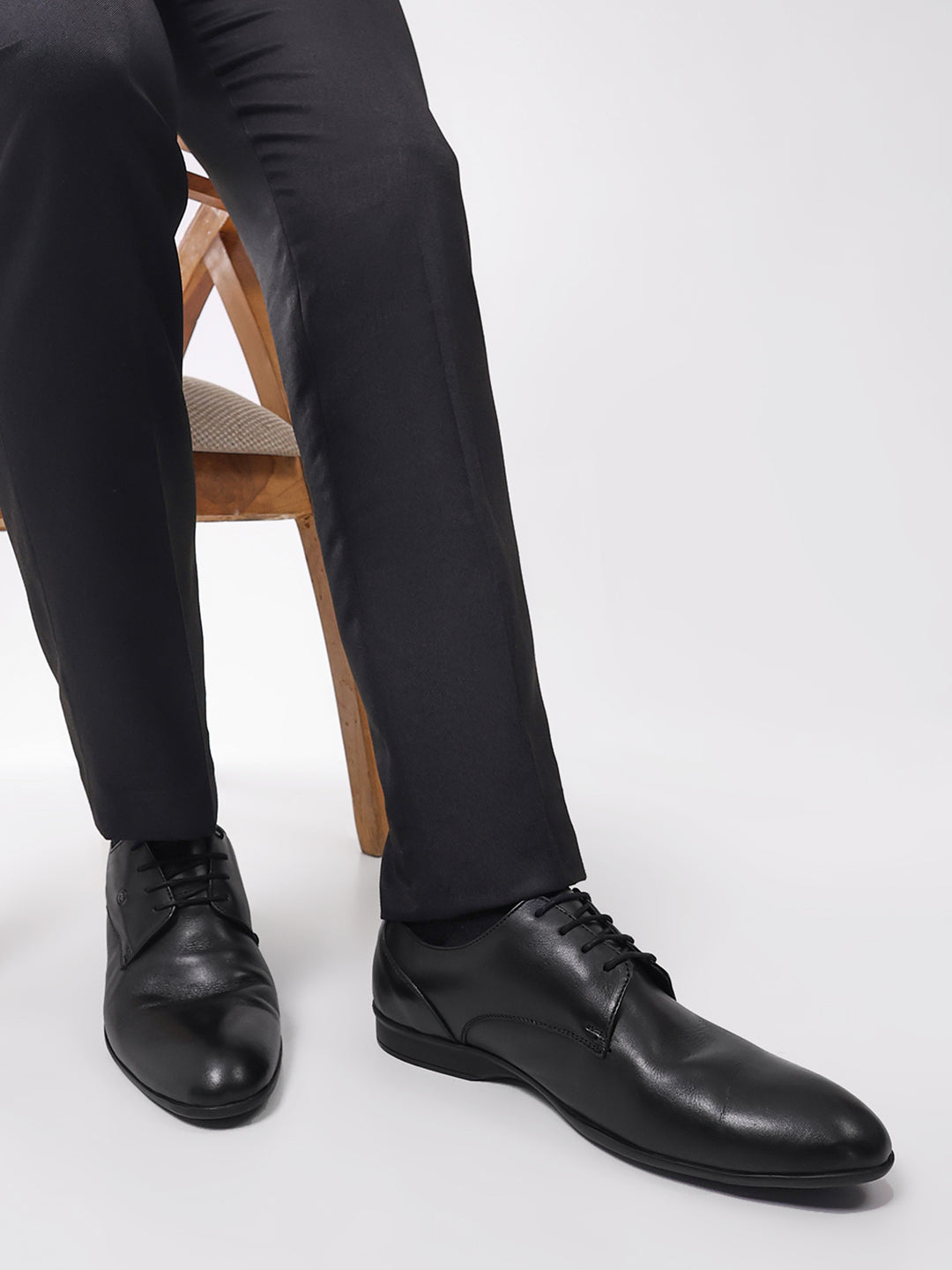 Men Black Lace Up Genuine Leather Formal Derbys