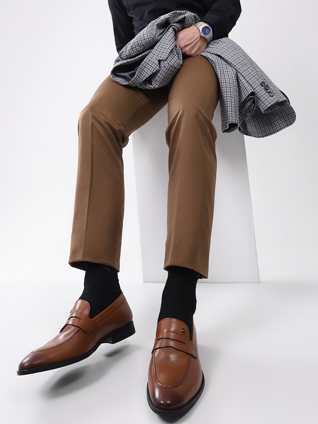 Men Tan Slip on Genuine Leather Loafers