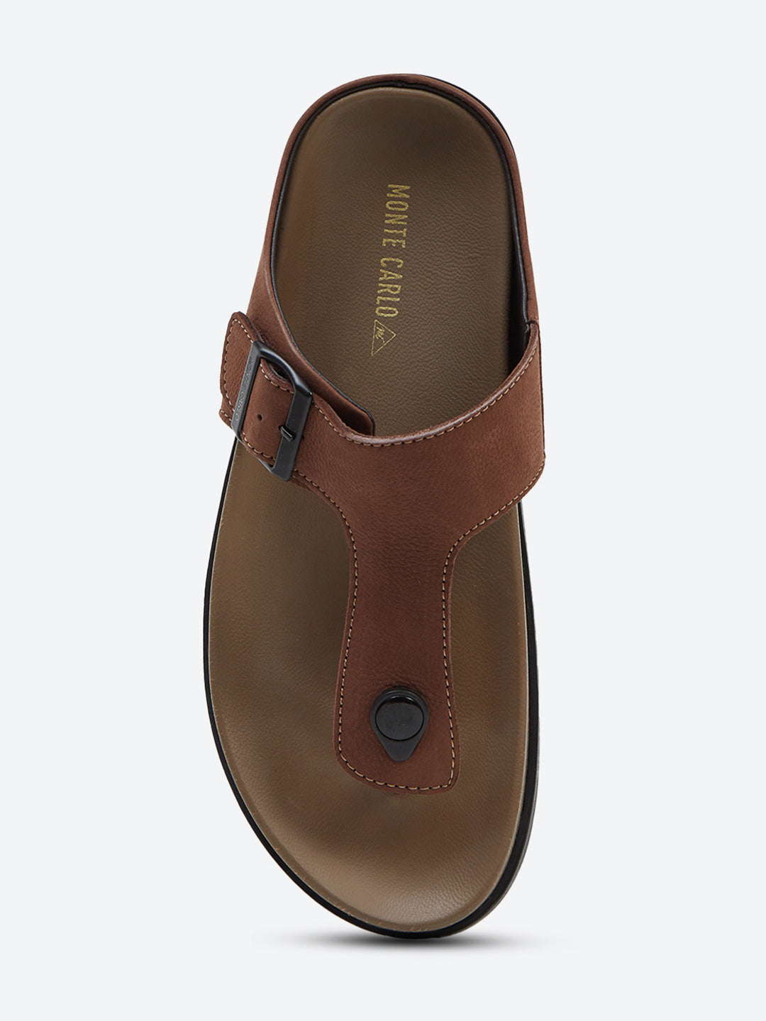 Men Brown Buckle Design Leather Slipper