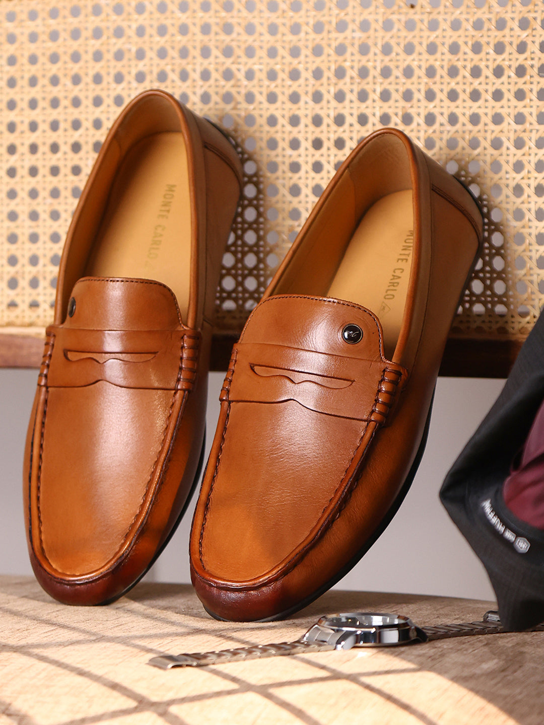 Men Tan Slip on Genuine Leather Loafers
