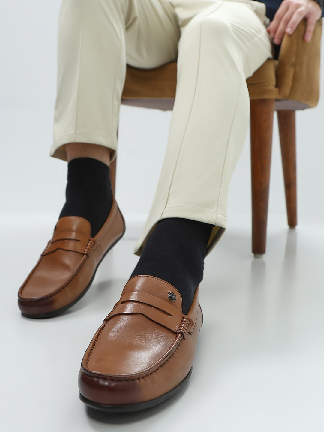 Men Tan Slip on Genuine Leather Loafers