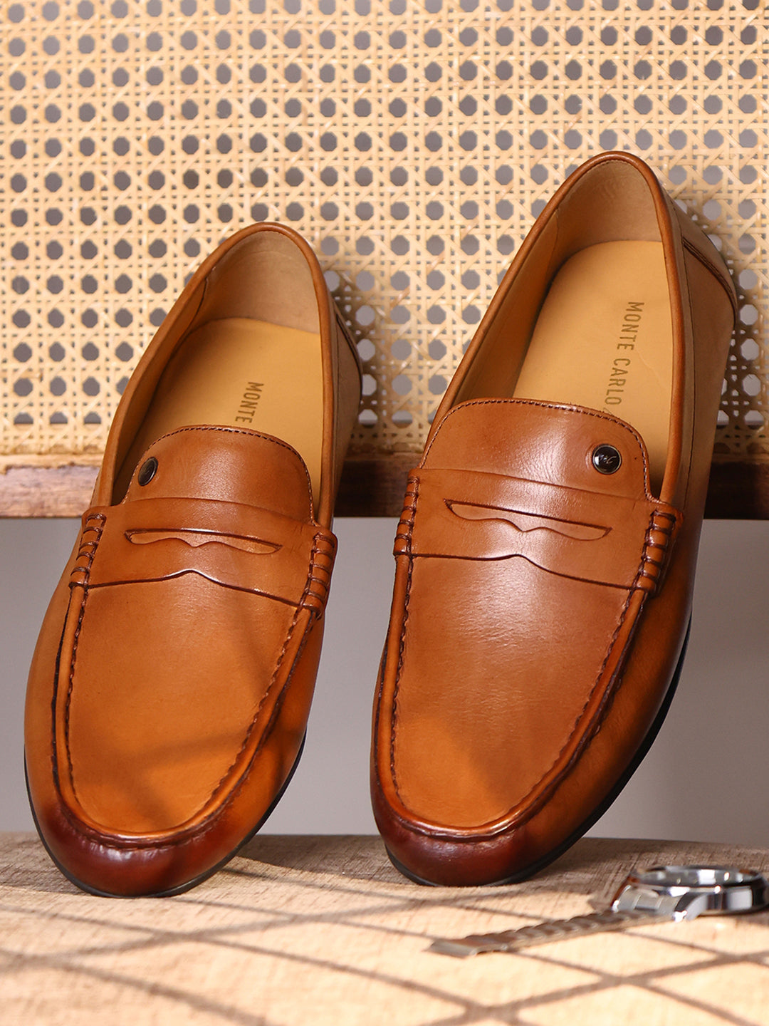 Men Tan Slip on Genuine Leather Loafers