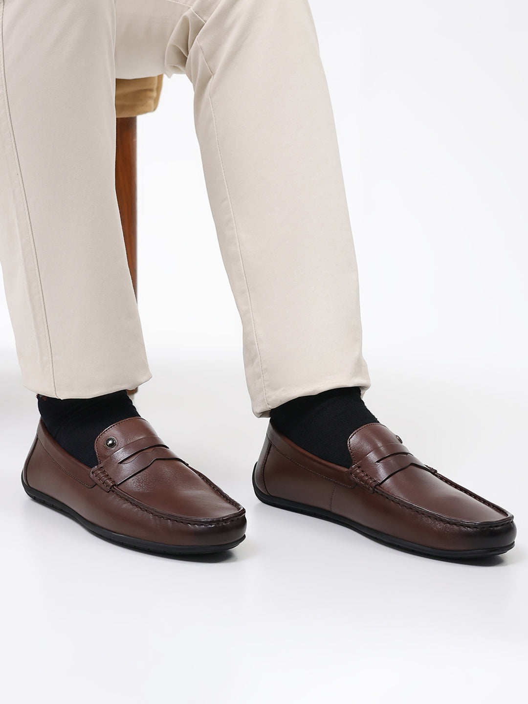 Men Brown Slip on Genuine Leather Loafers