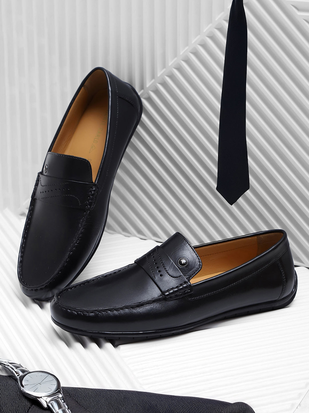 Men Black Slip on Genuine Leather Loafers