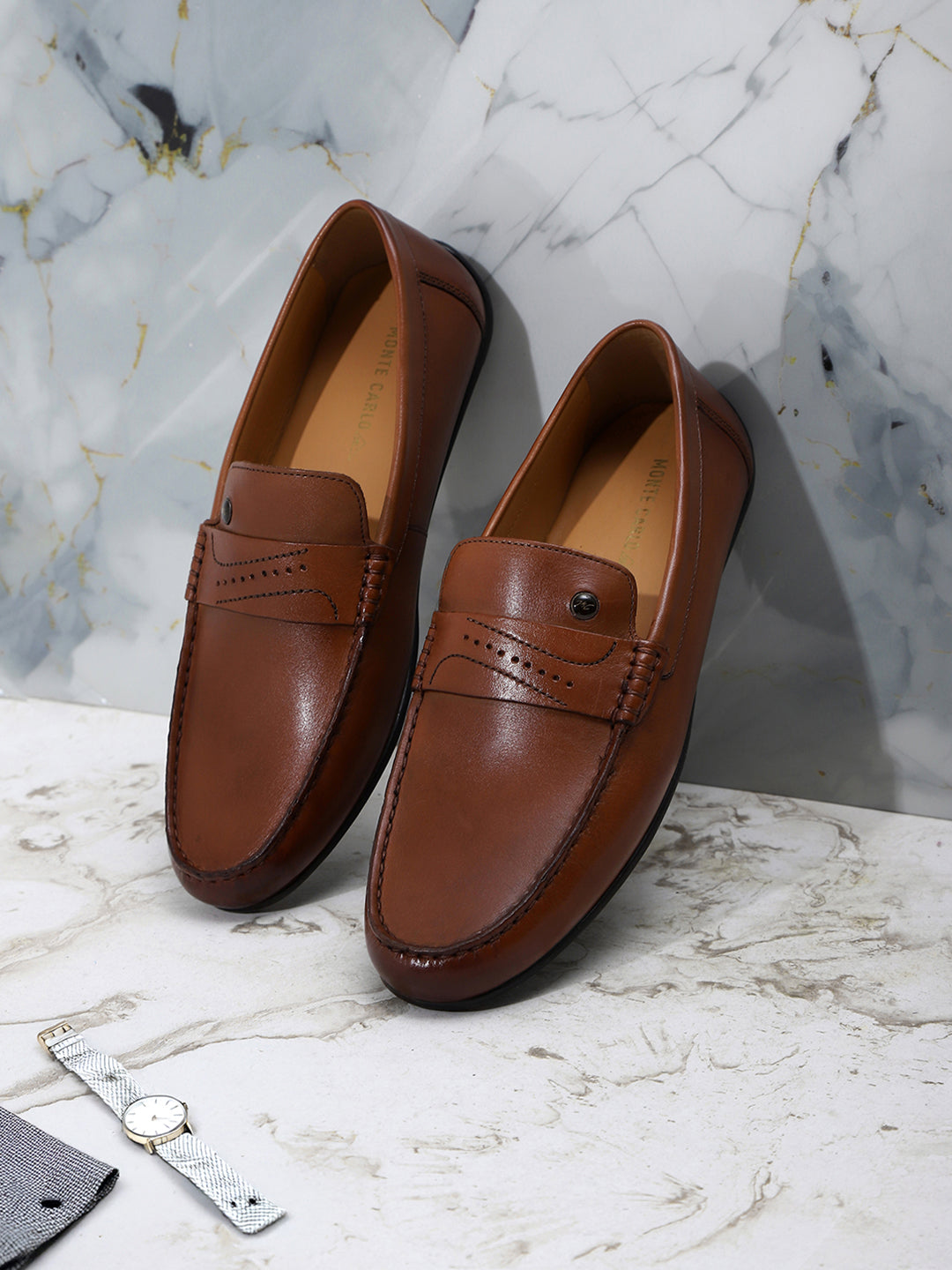 Men Tan Slip on Genuine Leather Loafers