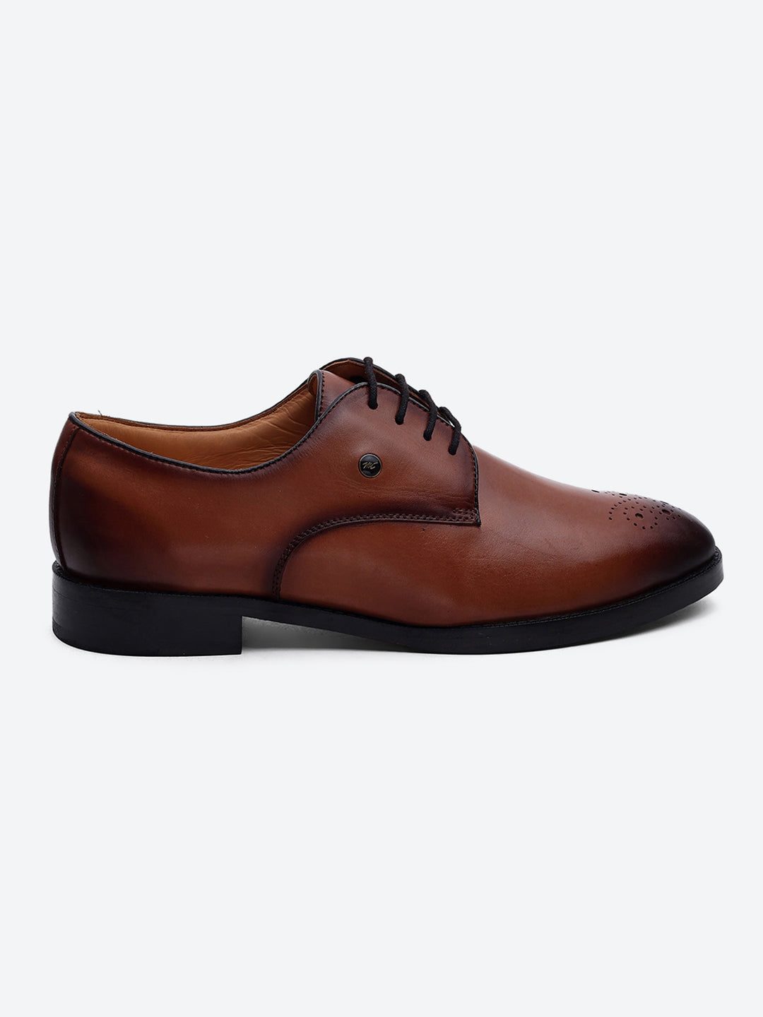 Men Tan Genuine Leather Comfortable Lace-Up Formal Derby Shoes