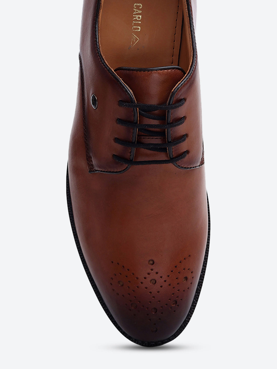 Men Tan Genuine Leather Comfortable Lace-Up Formal Derby Shoes